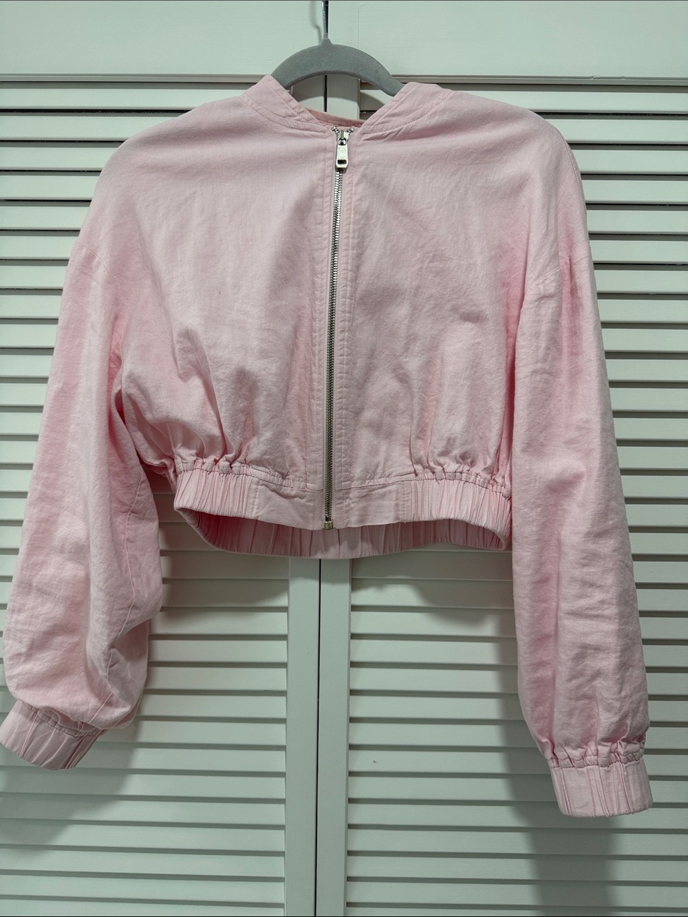 Cropped cotton Pink Zip-Front Bomber Jacket